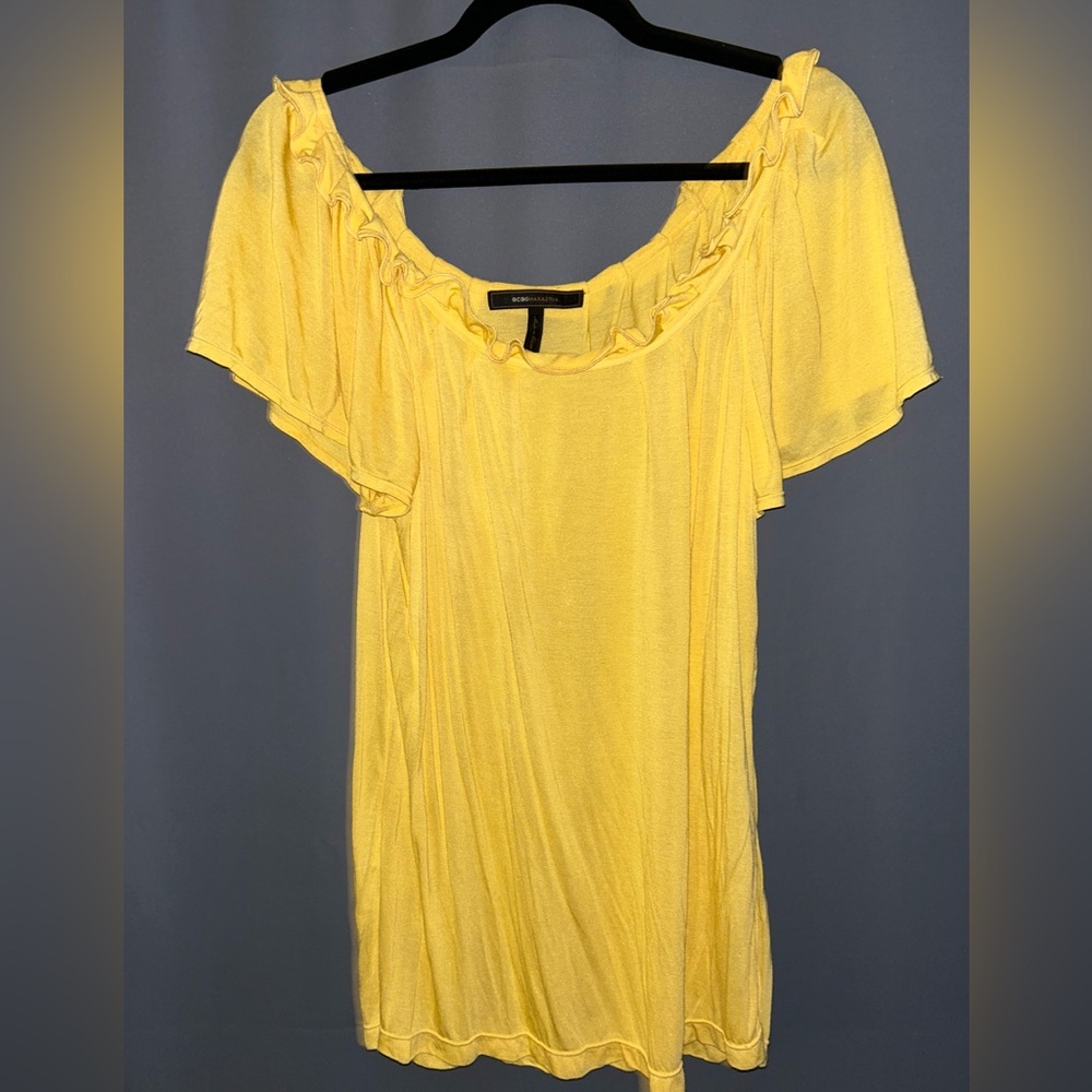 BCBGMaxAzria Yellow Flutter Sleeve Blouse